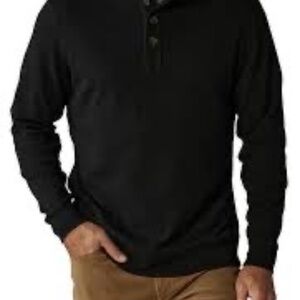 The Normal Brand Men’s Quarter Button Mock Neck Sweater Charcoal Gray XXL